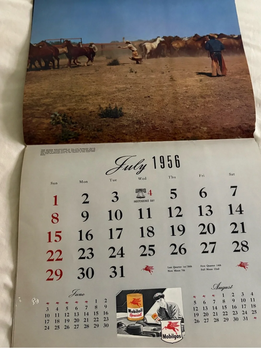 Vintage 1956 Mobilgas Wall Calendar - Complete 12 Months